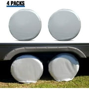 Four Layers Tire Covers Set of 4 for Rv Travel Trailer Vinyl Wheel, Sun Rain Snow Protector, Waterproof, Silver, Fits 27-29 Inch Tire
