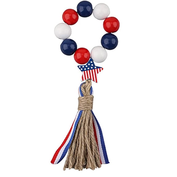 TINYSOME Patriotic Napkin Ring Independence Day Wood Beads Napkins Holder Farmhouse Country Napkin Rings with Tassel for 4th of July Patriotic Party Dining Table Decor