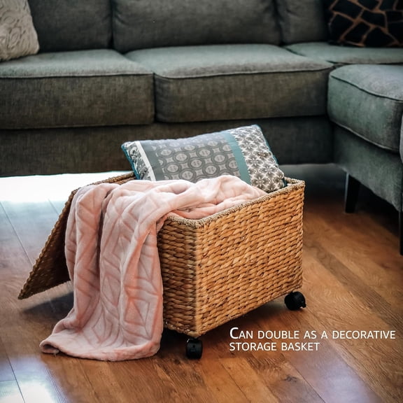 Rolling File Box Wicker Storage Basket with Hanging Folders for Office Desk