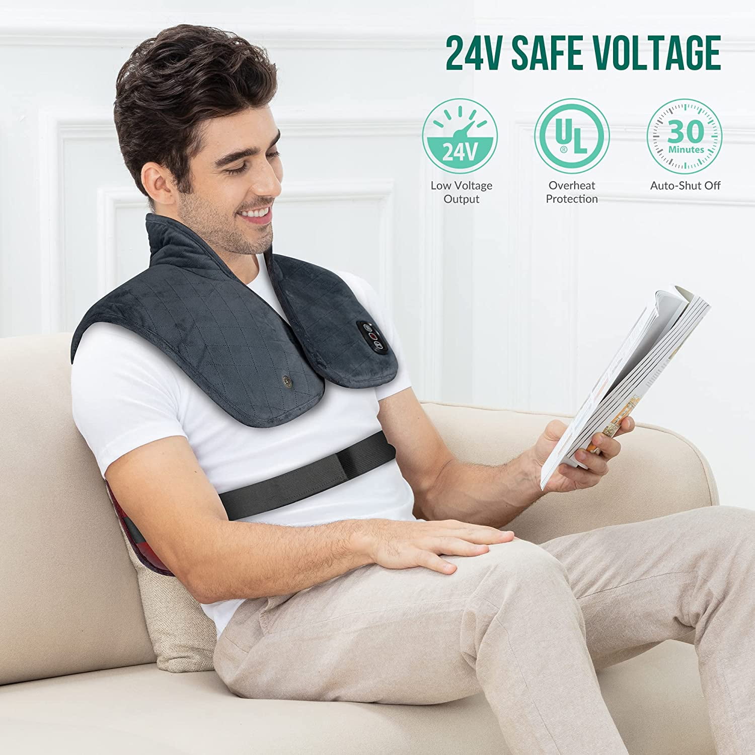 Snailax Heated Neck and Shoulder Massager, Electric Heating Pad for Back  Pain Relief, Heat Wrap with Adjustable Levels & Vibration Massage, Gifts