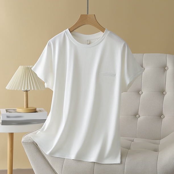 Fiudx Camisetas para Mujer Camiseta Holgada de Color Sólido de Talla Grande de Verano para Mujer, Blusas de Manga Corta con Cuello Redondo