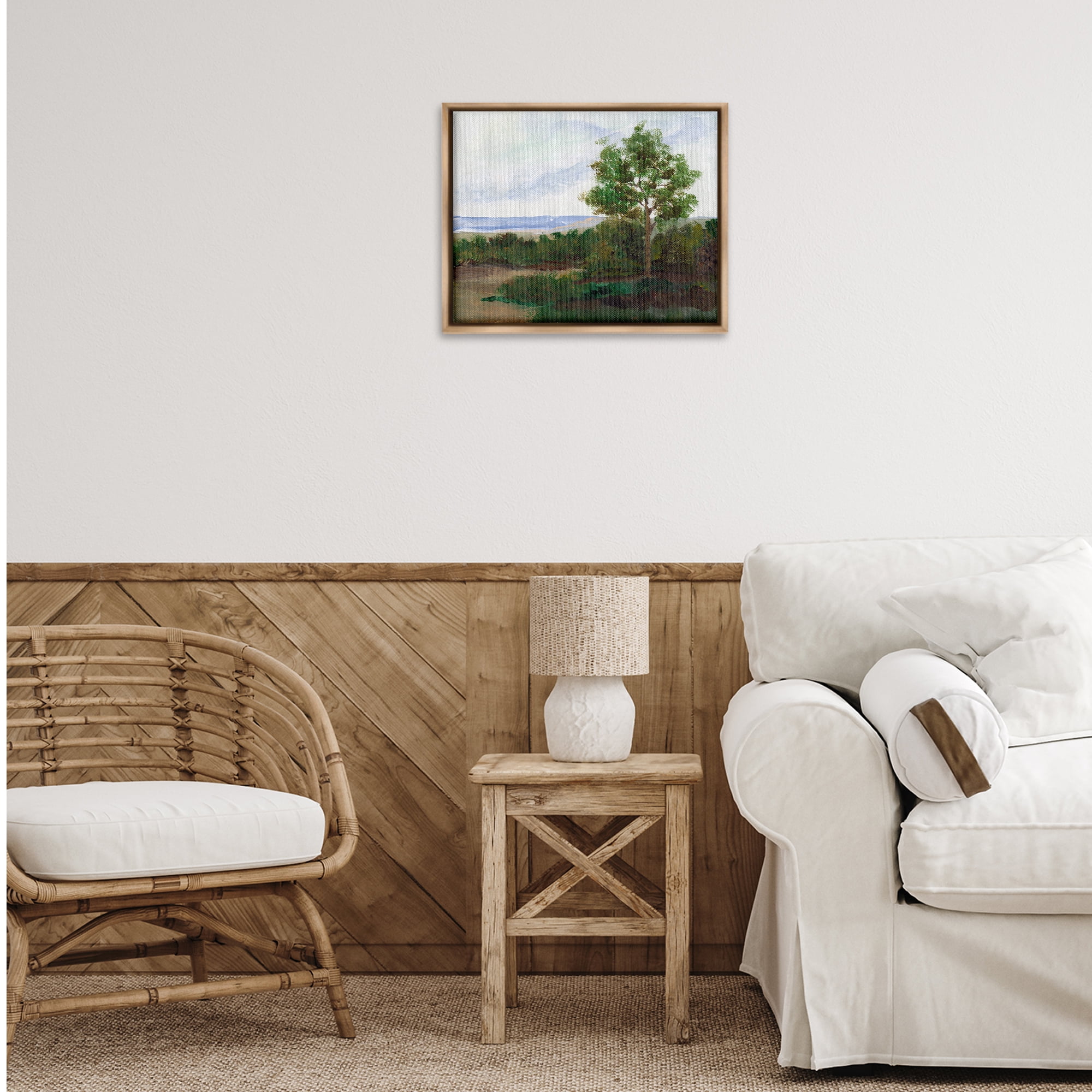 Stupell Industries Summer Evening Landscape Landscape & Nature Painting Brown Floater Framed Canvas Art Print Wall Art, 21 x 17