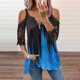 thumbnail image 1 of ICHUANYI Clearance Fashion Woman Causal Zipper Neck Printing Blouse Lace Short Sleeve T-Shirt Summer Tops(Blue, XL) ICHUANYI WER2023080900364, 1 of 5