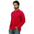 thumbnail image 4 of Atasi Men's Band Collar Short Kurta Fuchsia Cotton Casual Shirt-Small, 4 of 7