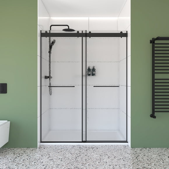 60" x 32" Black Alcove Sliding Shower Kit – Frameless Double Bypass Doors with 6 mm Raindrop Tempered Glass, Reversible Installation & SMC Base