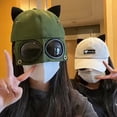 thumbnail image 6 of sunsanly Women Aviator Hat Personality with Sunglasses Unisex Washable Clear View Glasses Sunscreen Cat Ears Decor Foldable Brim Cosplay Women Sun Hat Headdress Stuff, 6 of 7