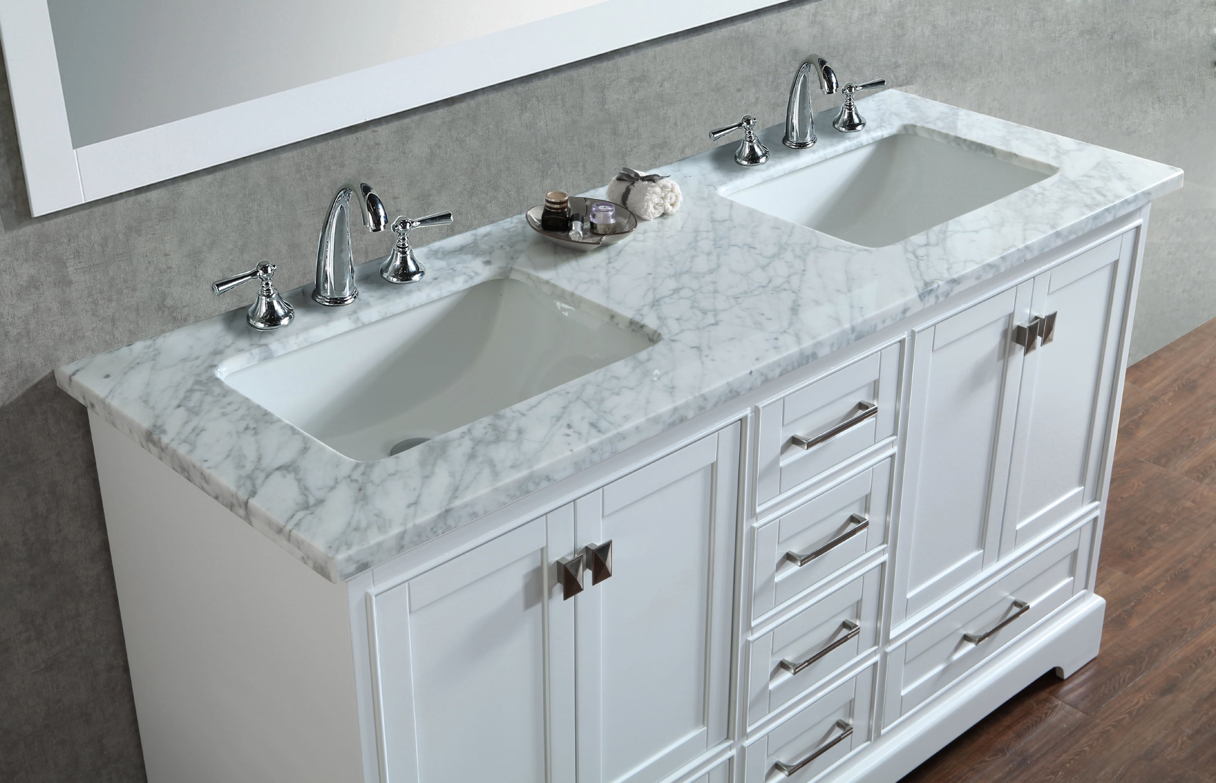 Stufurhome Newport White 60 Inch Double Sink Bathroom Vanity With