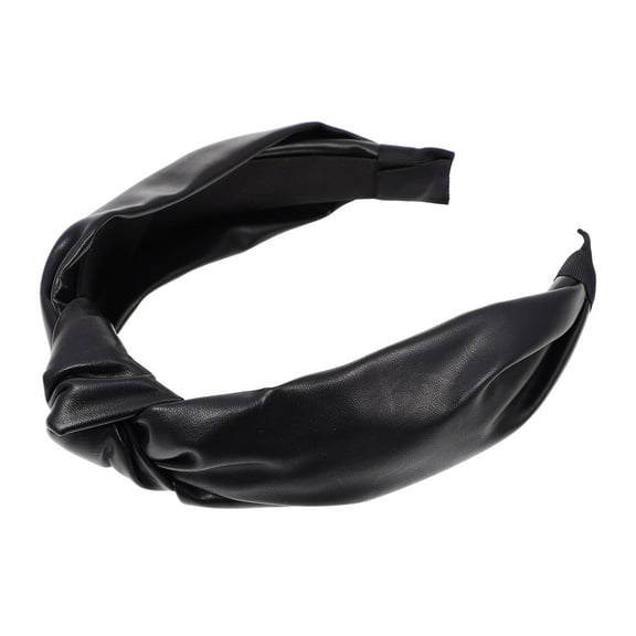 Niceauty Wide Hair Band Knotted Headband Anti-slip Black PU Leather 1Set for Women Daily Life