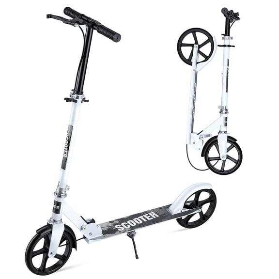 Redsmile Kick Scooter with 3 Adjustable Levels,Folding Commuter Scooter 8 Inch Big Wheels for Teens & Adults,White
