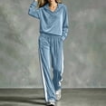 thumbnail image 5 of Tqcoqu Women's 2 Piece Velour Tracksuit,V Neck Hooded Long Sleeve Top & Wide Leg Pants with Side Stripe,Casual Loungewear Plus Size Outfit Set,Light Blue Women's S-XXL, 5 of 6
