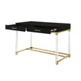 thumbnail image 4 of Maximo Black Gold Writing Desk - High Gloss Finish, Acrylic Leg, Stainless Steel Base, 2 Drawers, 4 of 9