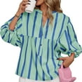 thumbnail image 6 of Wide Striped Sleeve Women Puff Sleeve Loose Blouse V-neck Casual Tops, 6 of 6