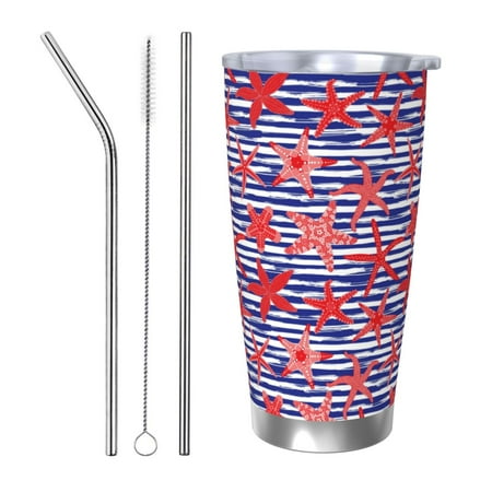 

Cauagu Sea Stars Pattern 20oz Tumbler Stainless Steel Vacuum Insulated Tumbler with Lid Durable Insulated Coffee Mug Thermal Cup with Splash Proof Sliding Lid-Straw Three-piece Set