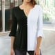 thumbnail image 2 of Camisetas con Cuello en V Mujeres Moda Impresa 3/4 Mangas Blusa, Top Cómodo Casual para el Hogar Y Diario, 2 of 5
