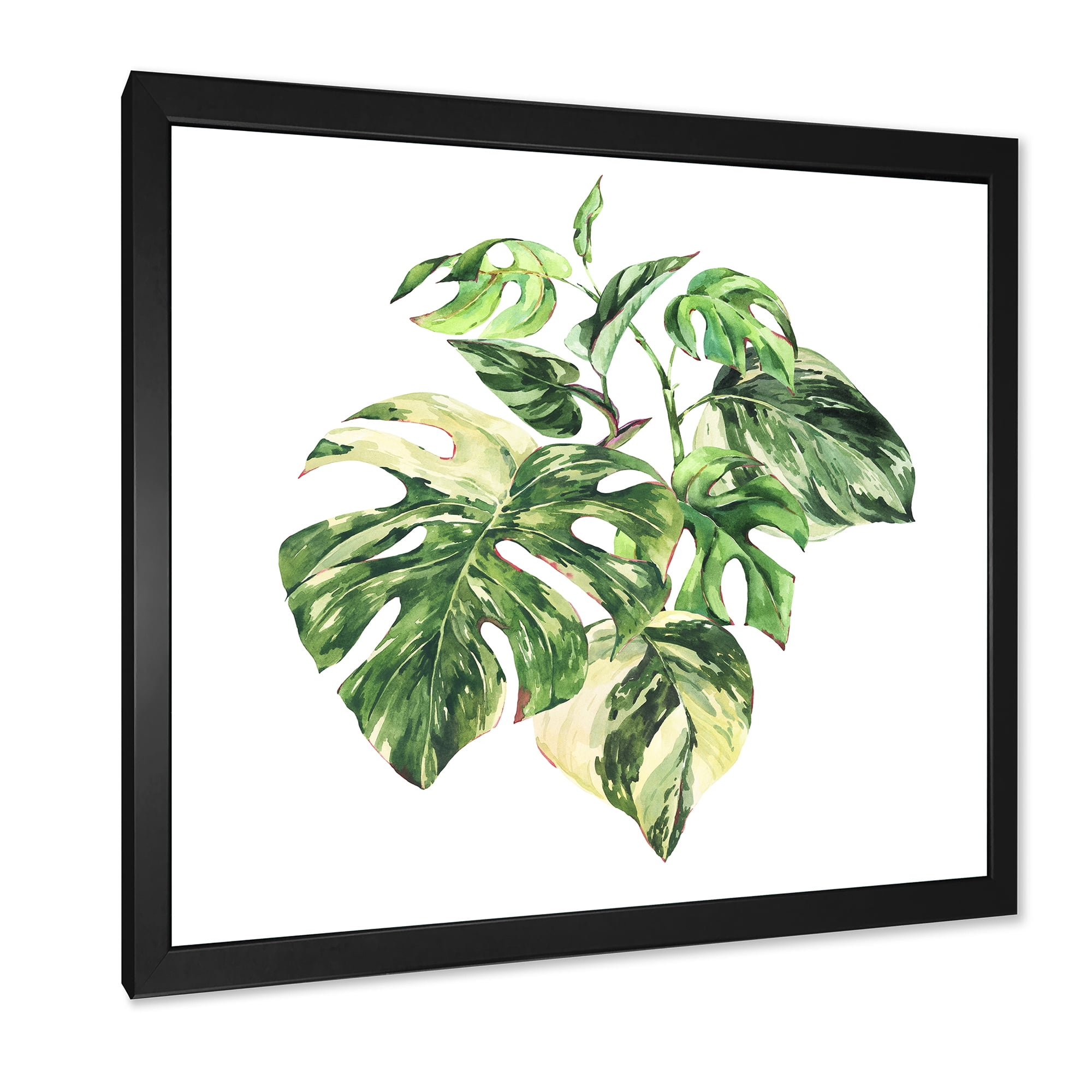 Designart 'Tropical Green Leaves On White In Summer Times I' Tropical Framed Art Print
