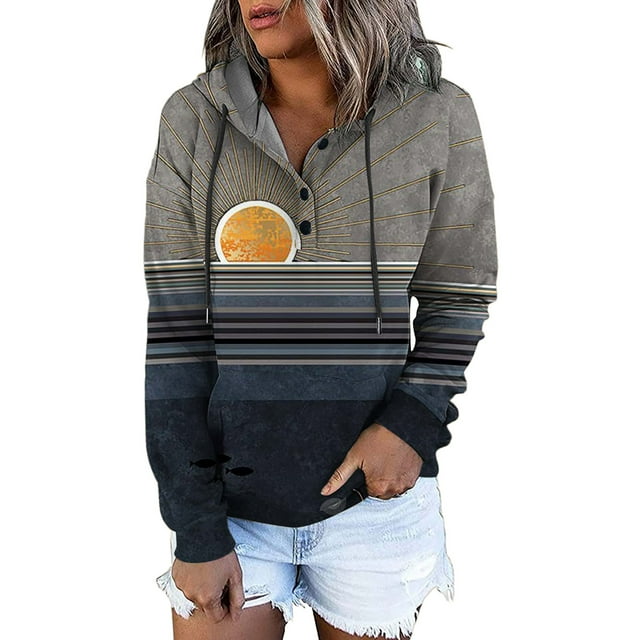 Sweat à Capuche d'Hiver pour Femmes, Pull de Mode Mi-Long, Blouse Ample Imprimée de Noël, Pull de Noël, Cardigan à Col Rond Chaud