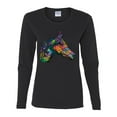 thumbnail image 3 of Colorful Neon Horse | Dean Russo Art Animal Lover Womens Long Sleeve T-Shirt, Black, XX-Large, 3 of 6