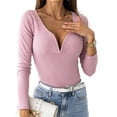 thumbnail image 5 of Uhndy Womens Long Sleeve Tops Casual V Neck Tunic Blouse Ribbed Slim Fit Shirts pink 2XL, 5 of 6
