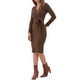 thumbnail image 4 of Vestido midi casual de manga larga con cuello en V y lazo en la cintura para mujer Inspire Chic, color marrón, 4 of 5
