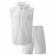 thumbnail image 4 of mihongmao Mens Sweatsuits 2 Piece Set Man Solid Color Fashion Sleeveless Hooded Hood Tank Top Pull Rope Waist Short Pants Sets White S, 4 of 8