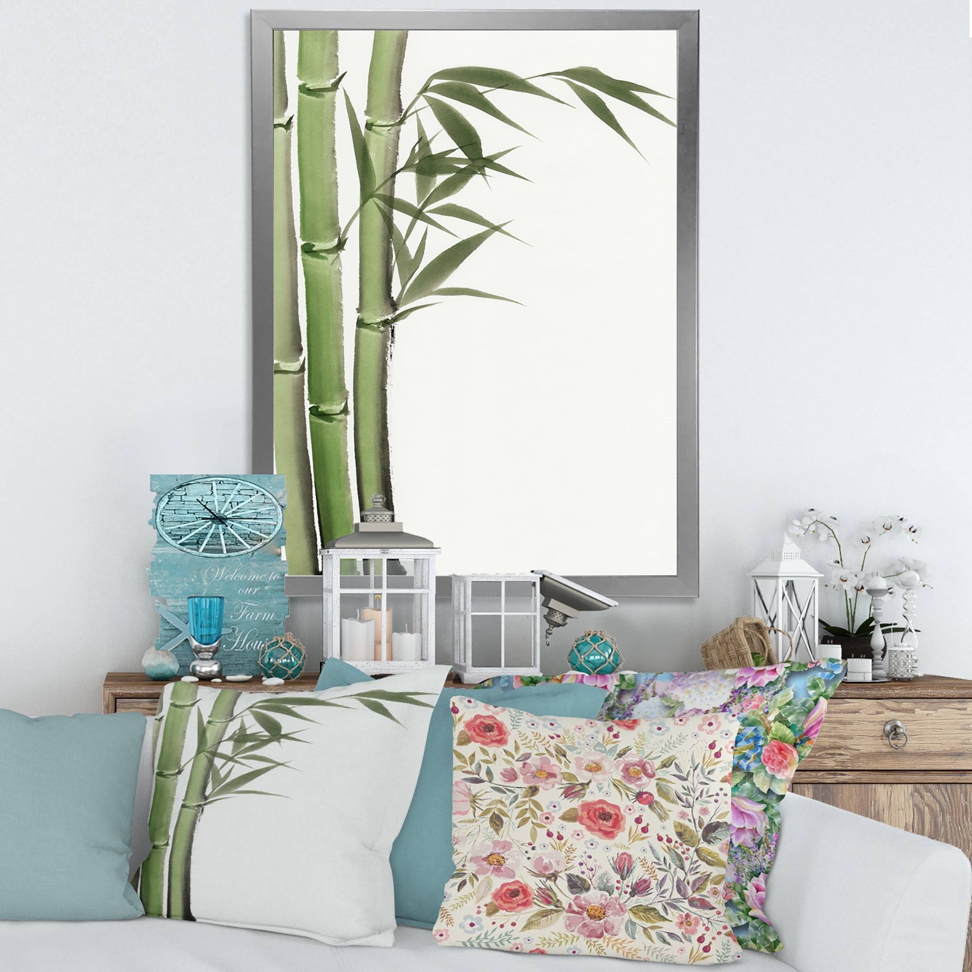 Designart 'Detail of Dark Green Bamboo and Leaves IV' Traditional Framed Art Print