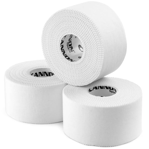 Cannon Sports Premium Athletic Tape - 1.5” x 45 Feet Per Roll - Easy Tear, No Sticky Residue, Very Strong, Hypoallergenic and Latex Free - Ideal for Sprains, Strains, First Aid - Pack of 3 (White)