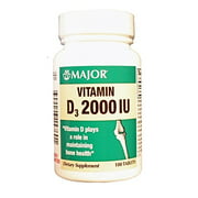 Major Vitamin D3 2000 IU Dietary Supplement Tablets, 100 Count