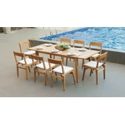 ROSSIO - Tempur 9 Pieces Teak Extendable Patio Dining Set, with Cushions,Brown