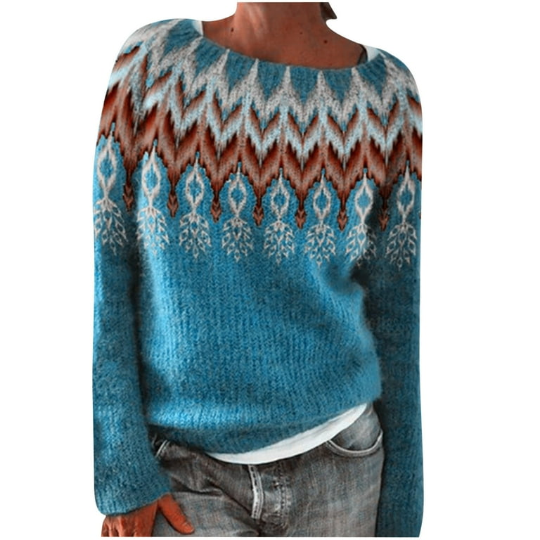 Wxlwzywl Winter Sweaters for Women Clearance Sale Womens Pullover Argyle Vintage Sweaters Winter Fall Casual Loose Long Sleeve Knitted Sweater Tops