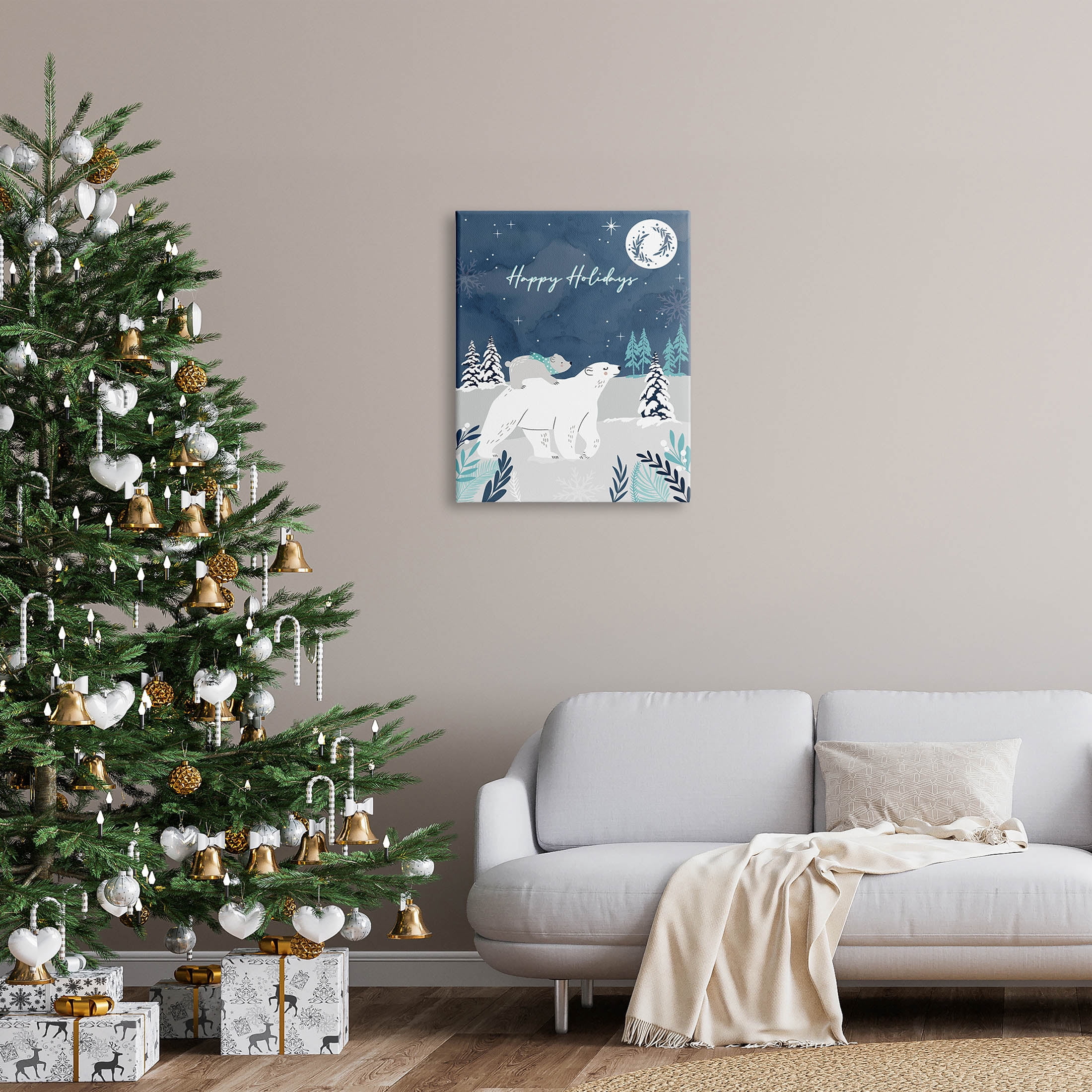 Happy Holidays Winter Snow Bears Holiday Graphic Art Gallery Wrapped Canvas Print Wall Art