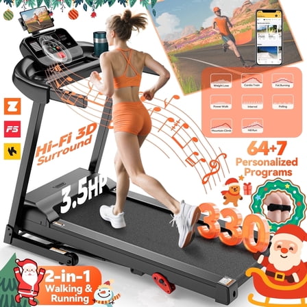 Folding Treadmill w/ Incline, 3.5HP Treadmill for Home w/ 330lb Capacity, 71 Programs