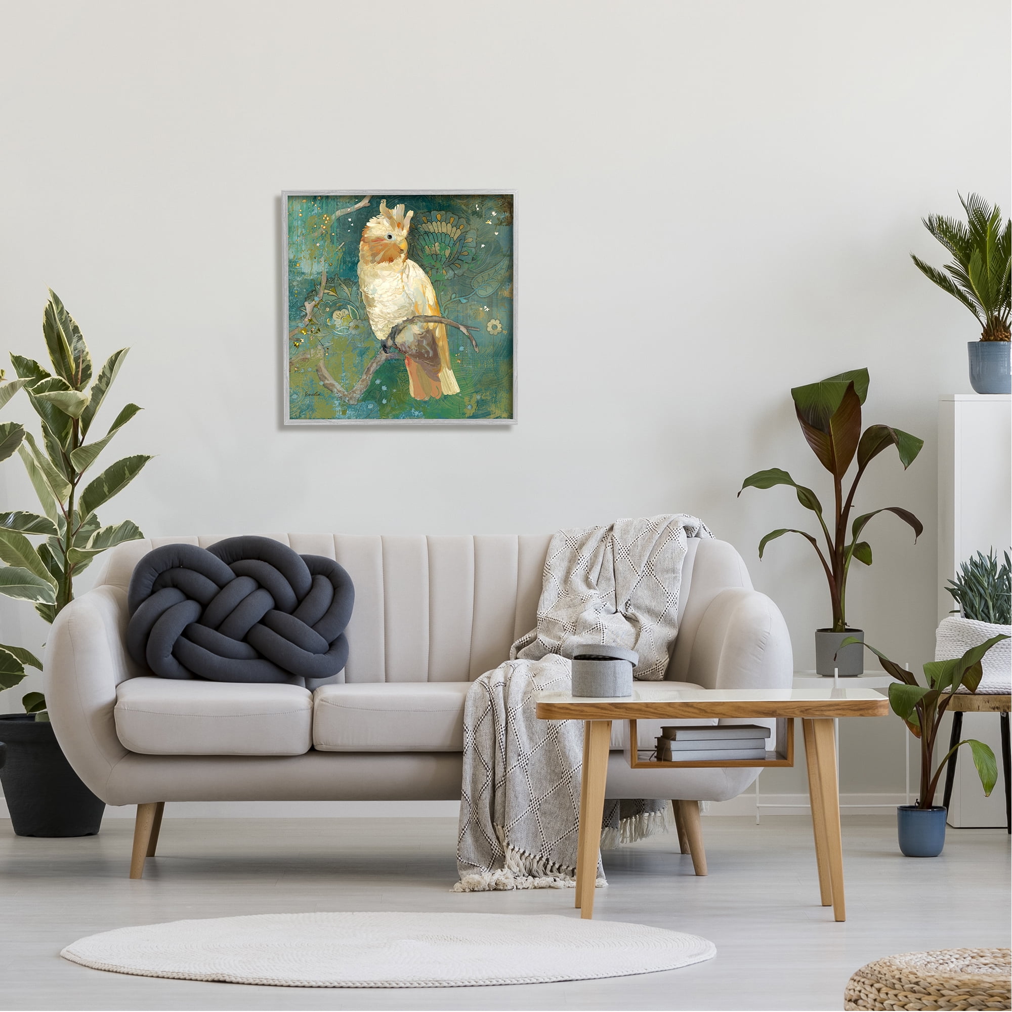 Stupell Industries Cockatoo Boho Pattern Animals & Insects Painting Gray Framed Art Print Wall Art, 24 x 24