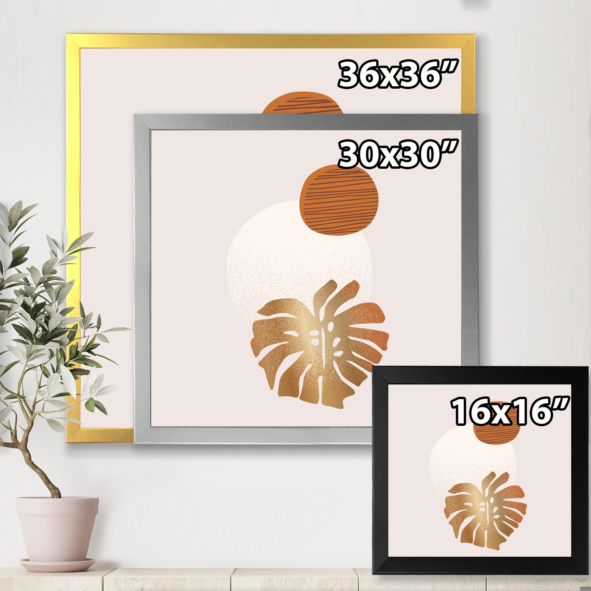 Designart 'Abstract Geometry Shapes and Tropical Palm Leaf II' Modern Framed Art Print