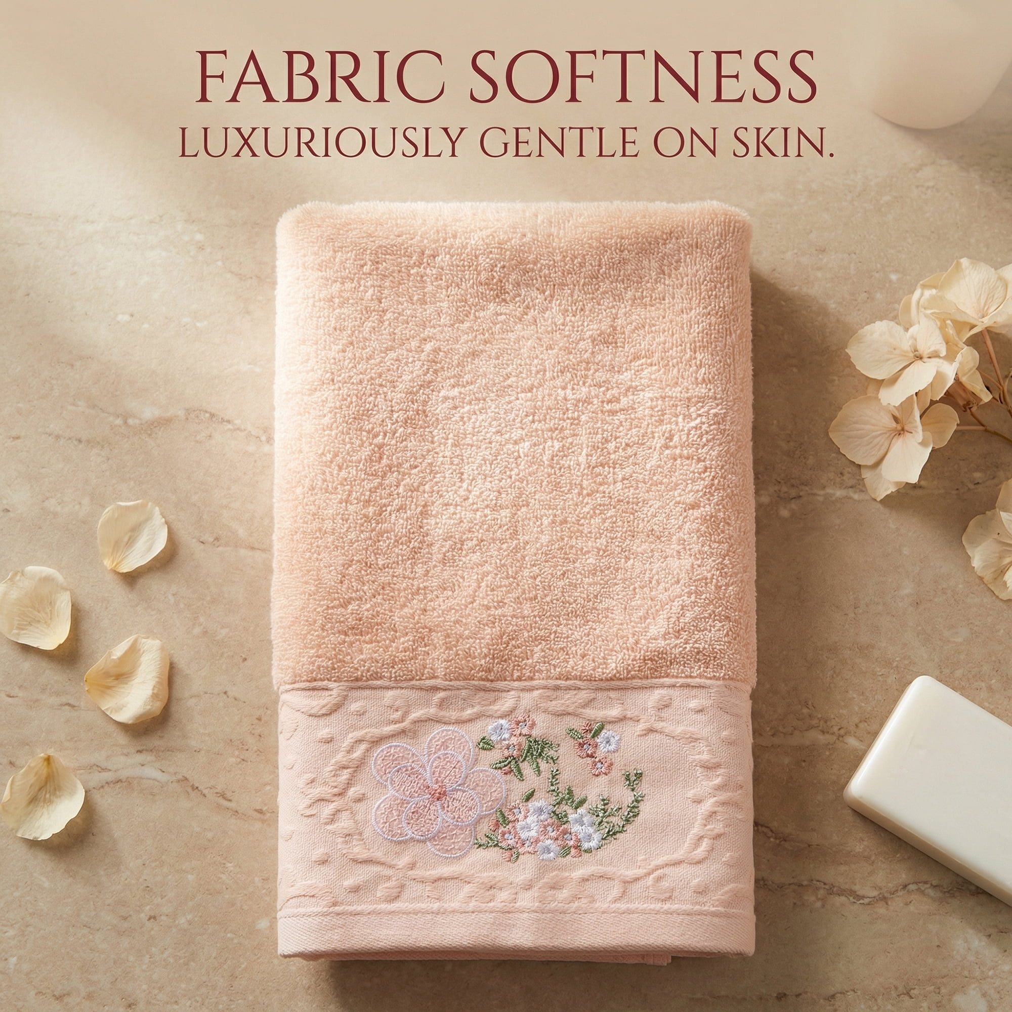 Unique Bargains Floral Embroidered Hand Towels Soft Absorbent Set Pink/Brown 29" x 13"