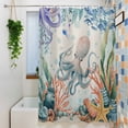 thumbnail image 3 of Octopus Coastal Small Stall Shower Curtain, Waterproof Shower Curtains for Bathroom, Summer Nautical Starfish Coral Beige Washable Fabric Bath Curtain for Bathtub Decoration with Hooks 36x78 Inches, 3 of 9