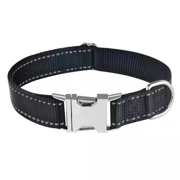 Collar para perro, collar clásico ajustable de nailon reflectante con acolchado de malla suave y transpirable para perros medianos, negro.