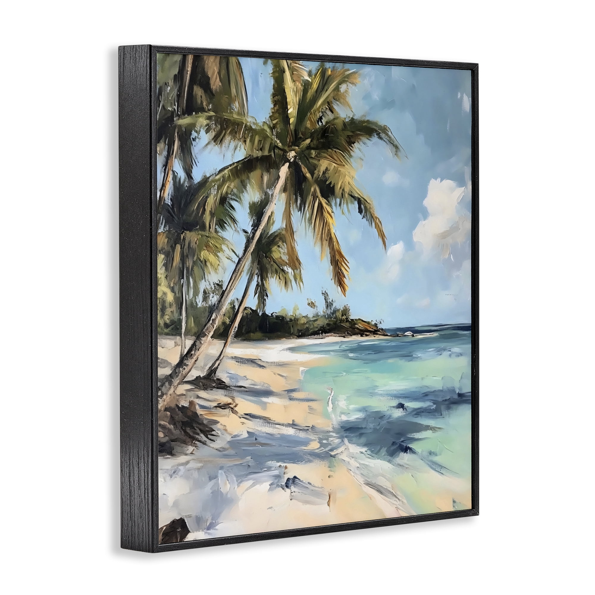 Stupell Industries Tropical Coastline Palm Frond Shadows Black Framed Giclee Art, design by Franklyn Gregory