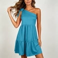 thumbnail image 5 of Tqcoqu Women's Party Date Night Dress,One Shoulder Tie Knot Tiered Ruffle Mini Dress,Light Blue Women's S-XXL, 5 of 8