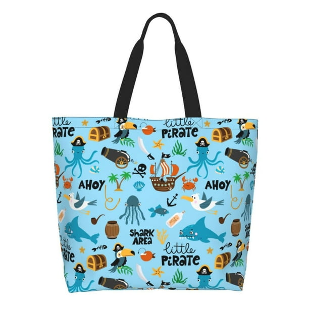 Fotbe Animal Pirate Bolsa Tote Estética de Lona con Estampado para Mujer - Bolsa Reutilizable de Hombro Casual para Vacaciones, Compras, Trabajo y Gimnasio