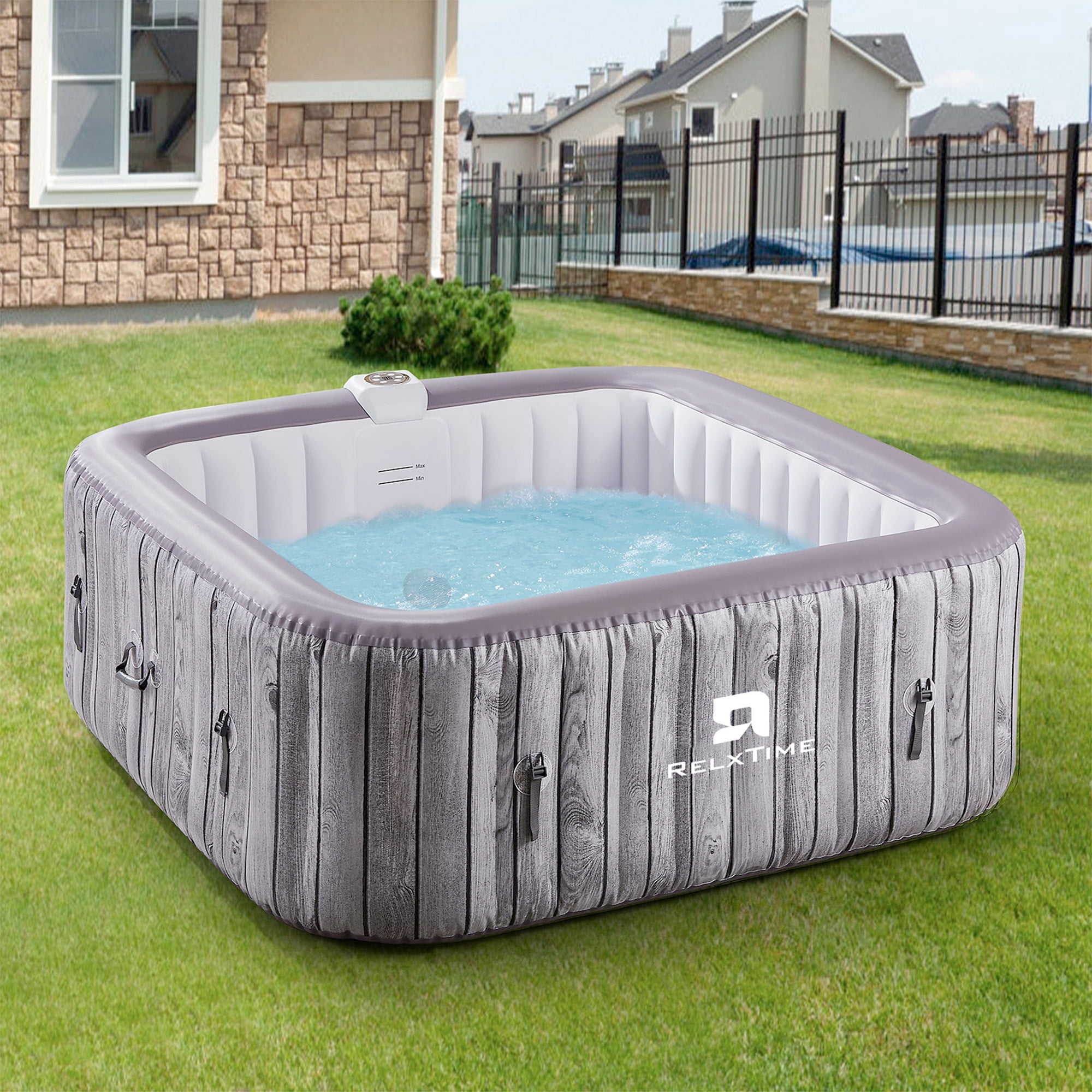 RELXTIME 73" 4-6 Person Inflatable Hot Tub Outdoor Square Spa with 130 Massage Jets, Pool Covers , Insulated Cover, Mat