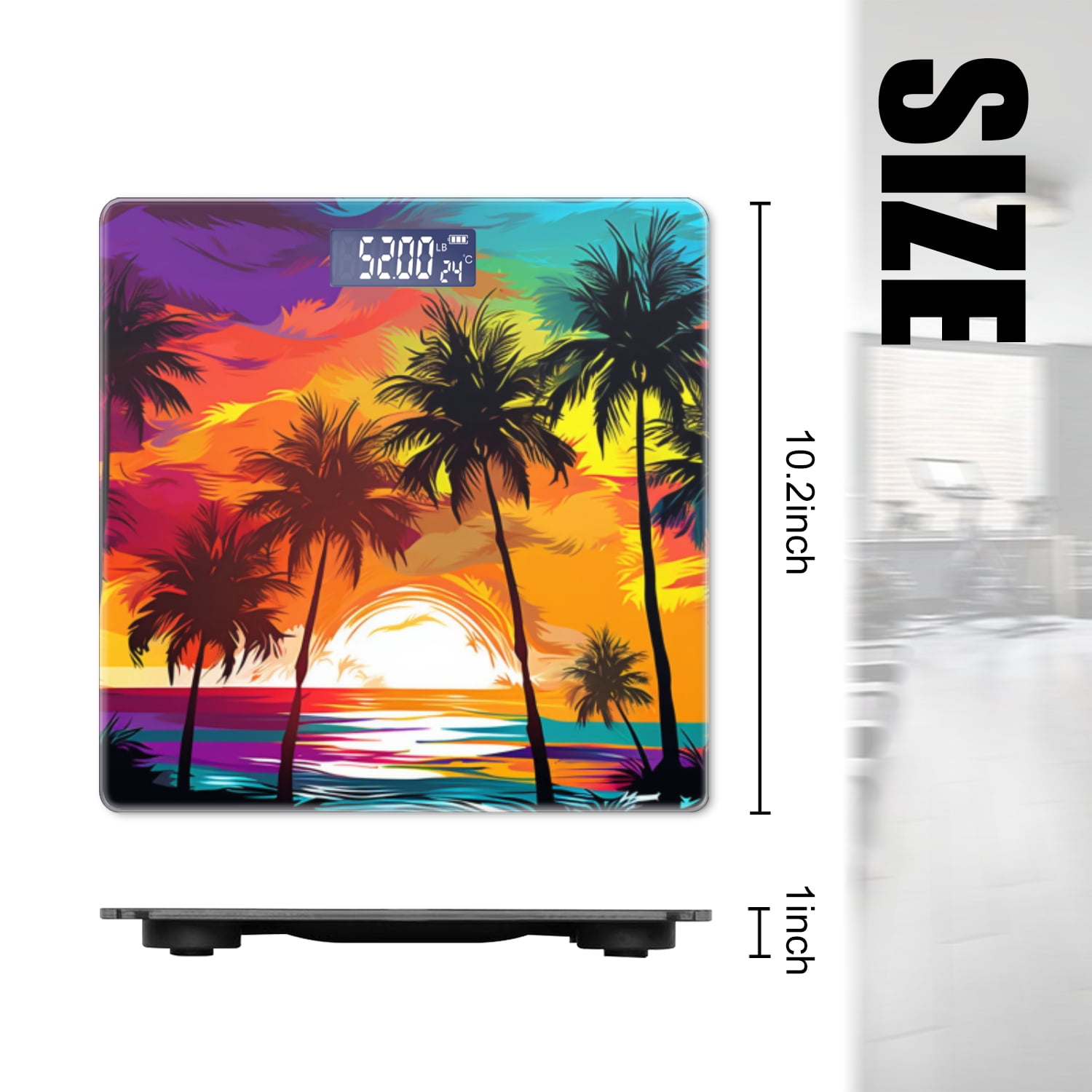 High Precision Body Weight Scale Smart Bathroom Scales with Large LCD Display(400lbs),Decorative for Bedroom-Colorful Vector Illustration Of Palm Tree Silhouettes On The Beach