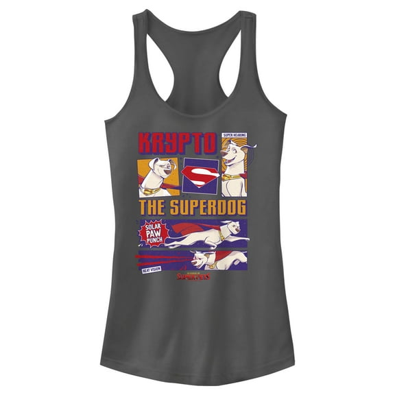 Junior's DC League of Super-Pets Krypto the Superdog  Racerback Tank Top Charcoal X Small