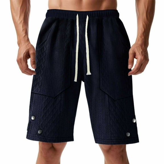 Men Basketball Shorts with Pockets Men Textured Shorts Summer Workout Casual Breathable Drawstring Shorts Beach Travel Stretch Short Pants with Pockets Navy L