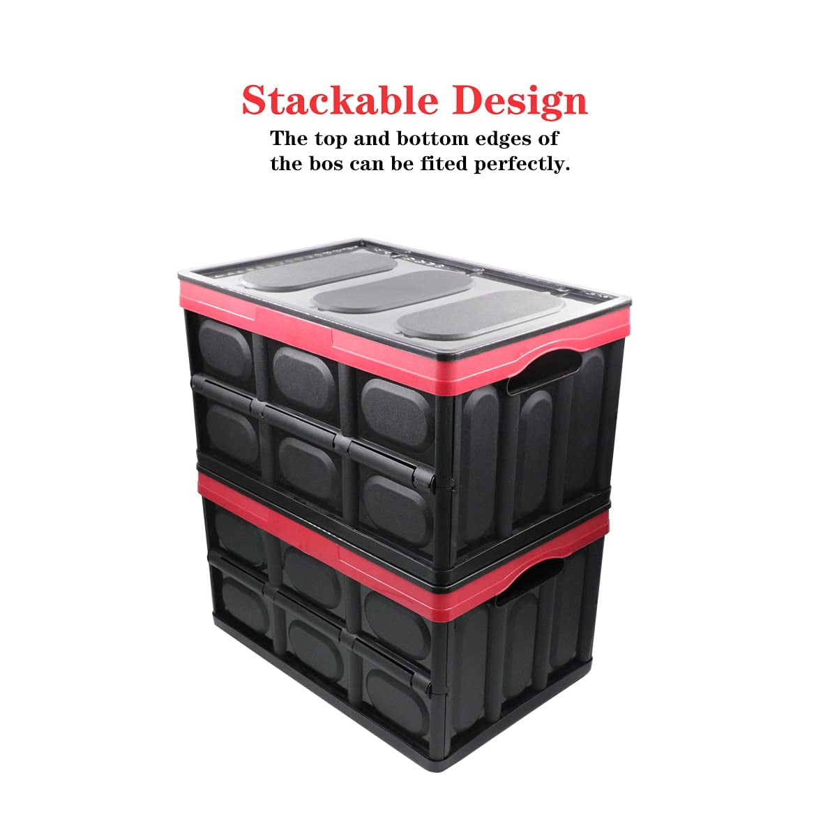 30 Liter Collapsible Storage Bin With Lid  Durable Plastic Folding Crate Stackable Box Organizer Container For Keepsake Photos Office Wardrobe Bookshelf Etc.