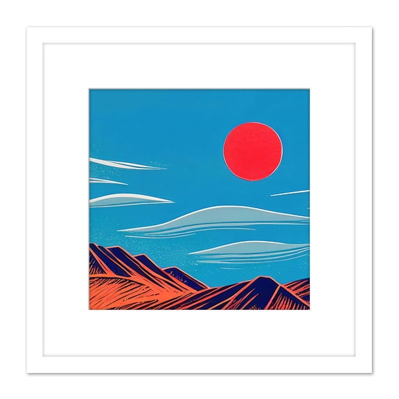 Blazing Sunset Blue Sky Pyrenees Spanish Mountains Square Wooden Framed Wall Art Print Picture 8X8 Inch