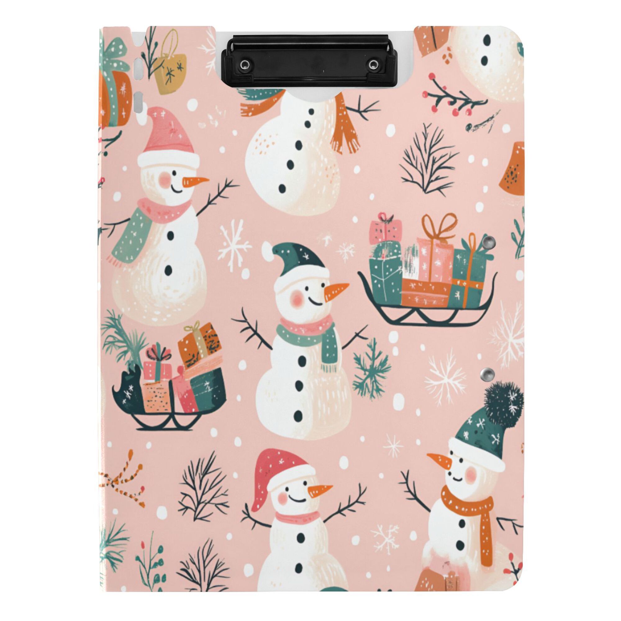 FORMRS A4 Clipboard Folder with Pen Holder Horizontal Foldable School Office Binder, Christmas Snowman