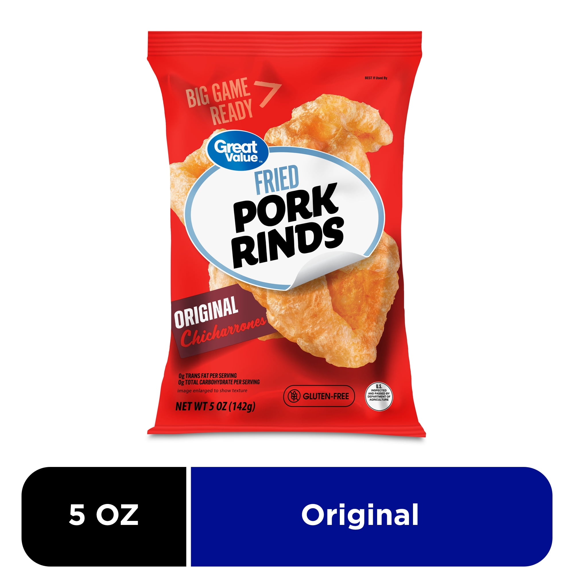 (8 pack) Great Value Original Chicharrónes Fried Pork Rinds, 5 oz