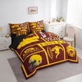 thumbnail image 3 of Homewish Football Sports Athlete Bedding Comforter Set 7pcs for Kids, Maroon Gold Cartoon Patchwork Queen Bedding Sets, Rugby Soccer Lover Reversible Queen Sheet Sets, Lightweight Room Decor, 3 of 7