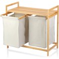 tonchean Bamboo Laundry Hamper and Shelf Dual Compartments Laundry