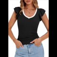 thumbnail image 2 of Camisetas de Verano para Mujer, con Cuello en V, Volantes, Sin Mangas, Ajustadas, en y Negro, Talla L, 2 of 7